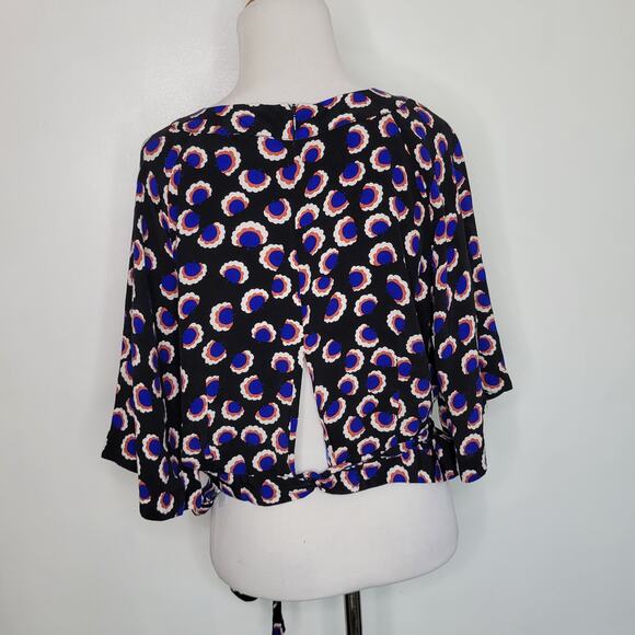 Eloquii Cropped Printed Blouse Black Half Sleeve Attached Belt Women 16 - Picture 4 of 11